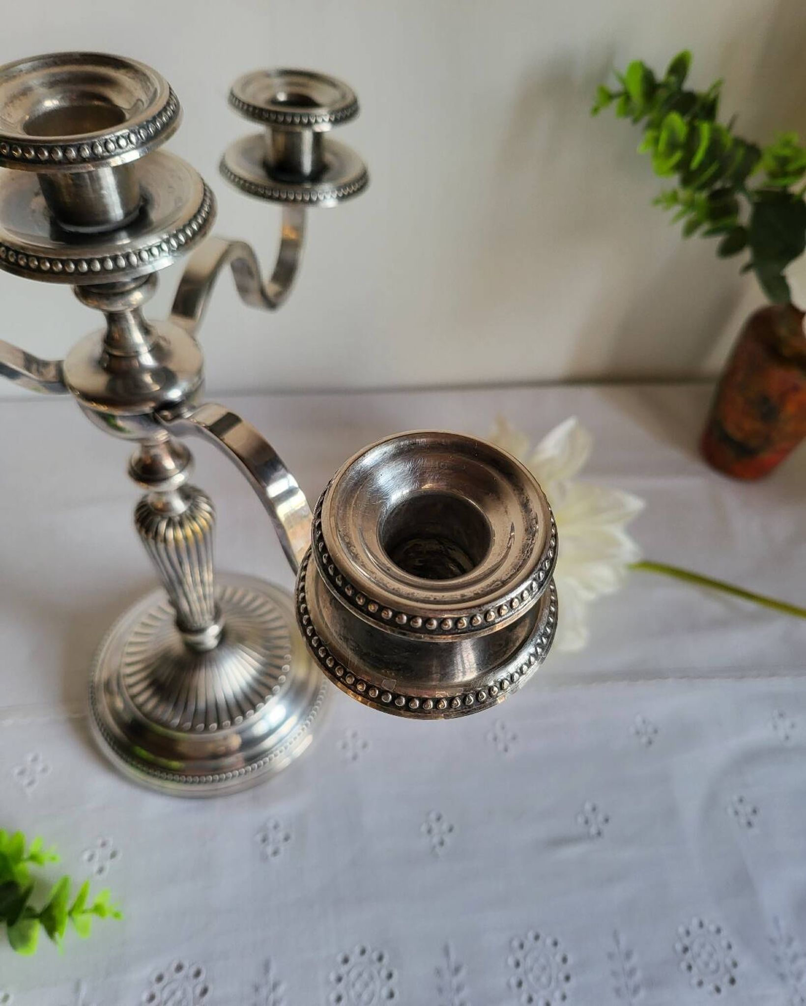 Silver-plated metal candelabrum chandelier SNPA with 4 lights