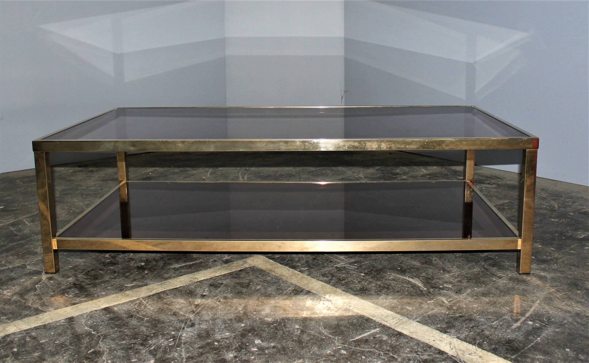 Coffee table with bronze mirror band by Belgo Chrom, 1970s.