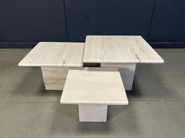 Tables gigognes en travertin vintage ou tables d'appoint, années 1970