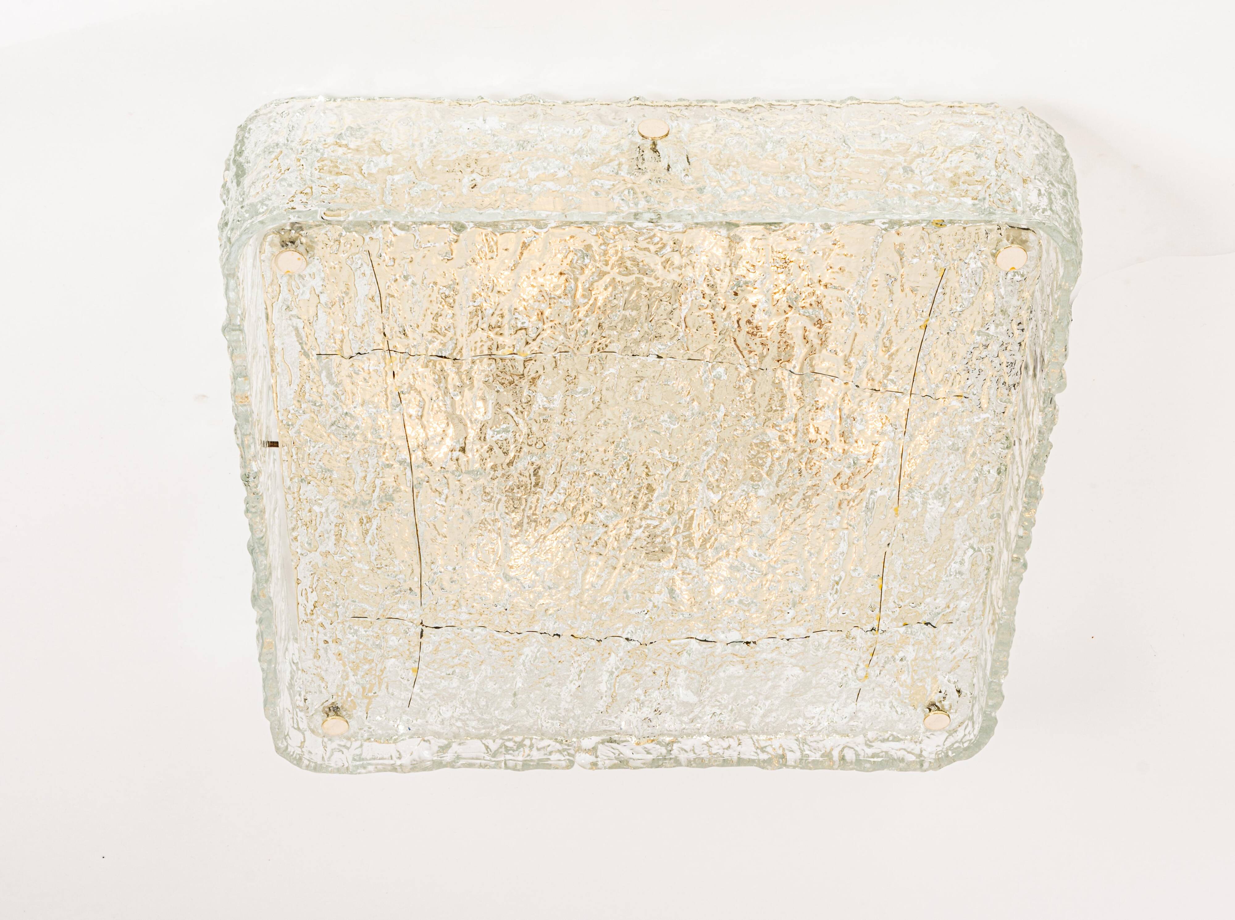 Square glass ice Murano ceiling light, Kaiser, Germany, 1970s