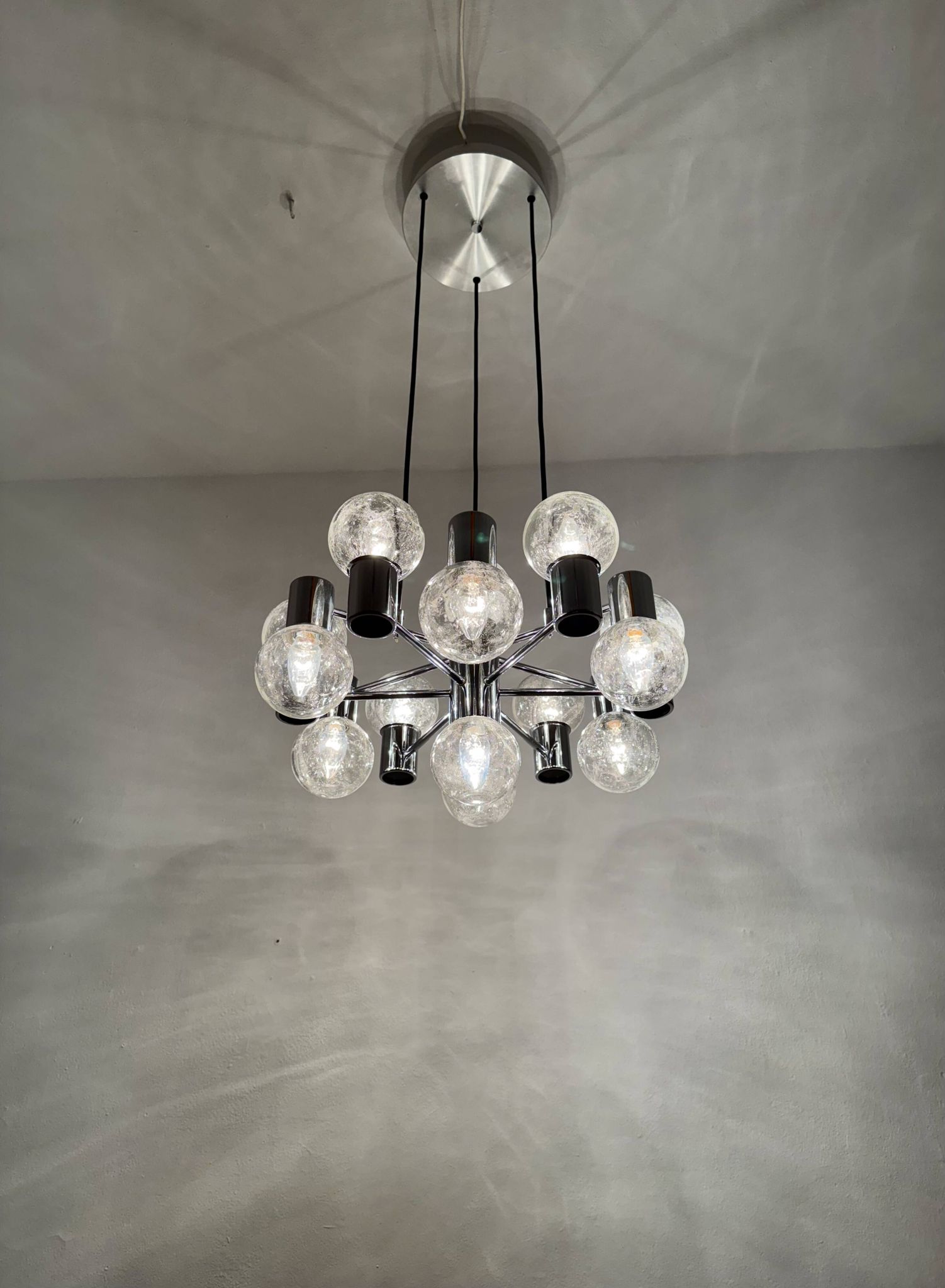 Lustre Spoutnik chromé par Doria, années 1970