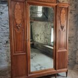 Antique Art Nouveau wardrobe with mirror – Early 20th century