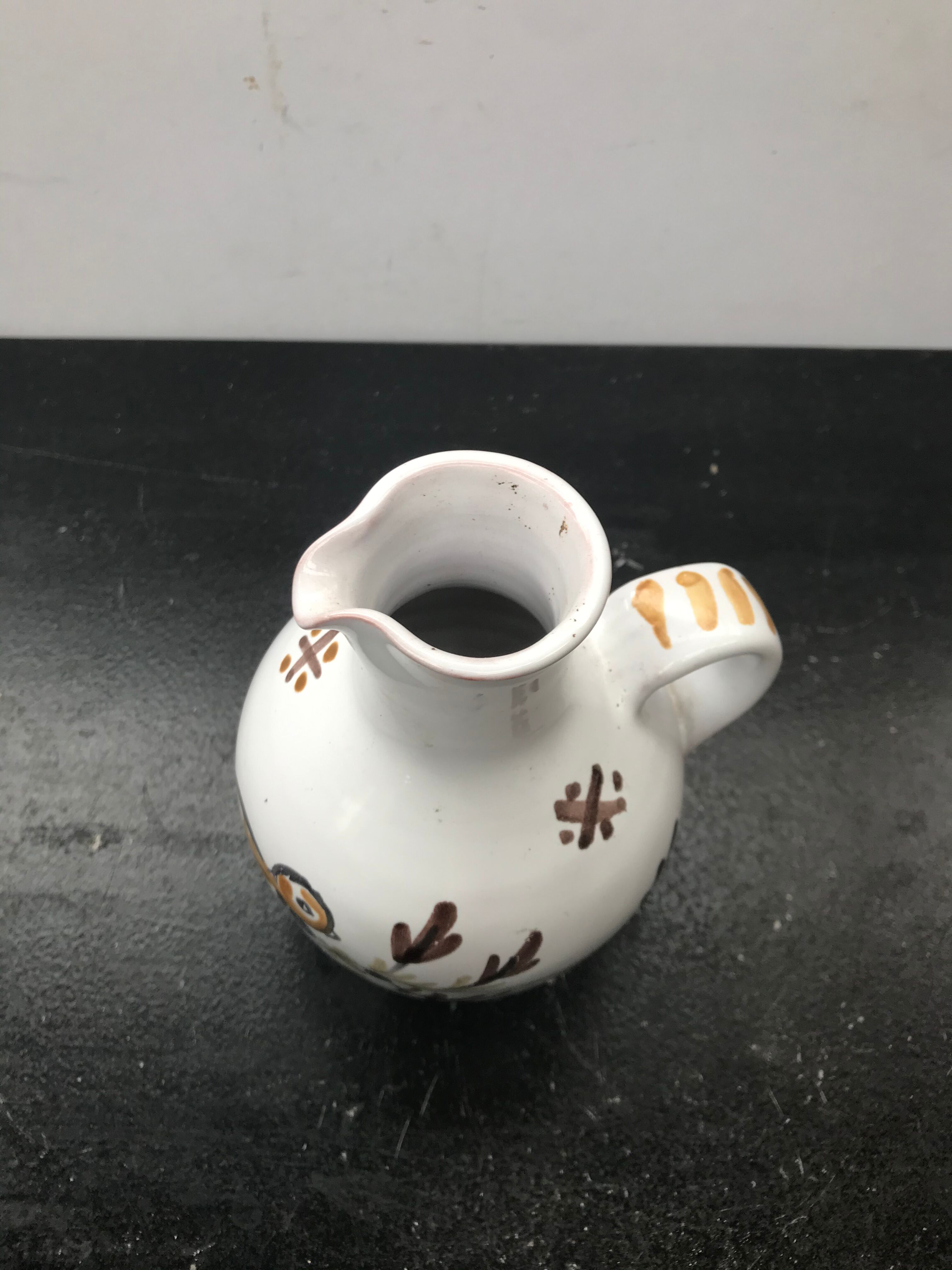 Former ceramic pitcher white decor birds painted