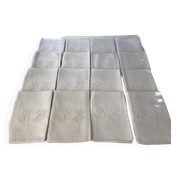 Set of 12 19th century white napkins marked “BL”