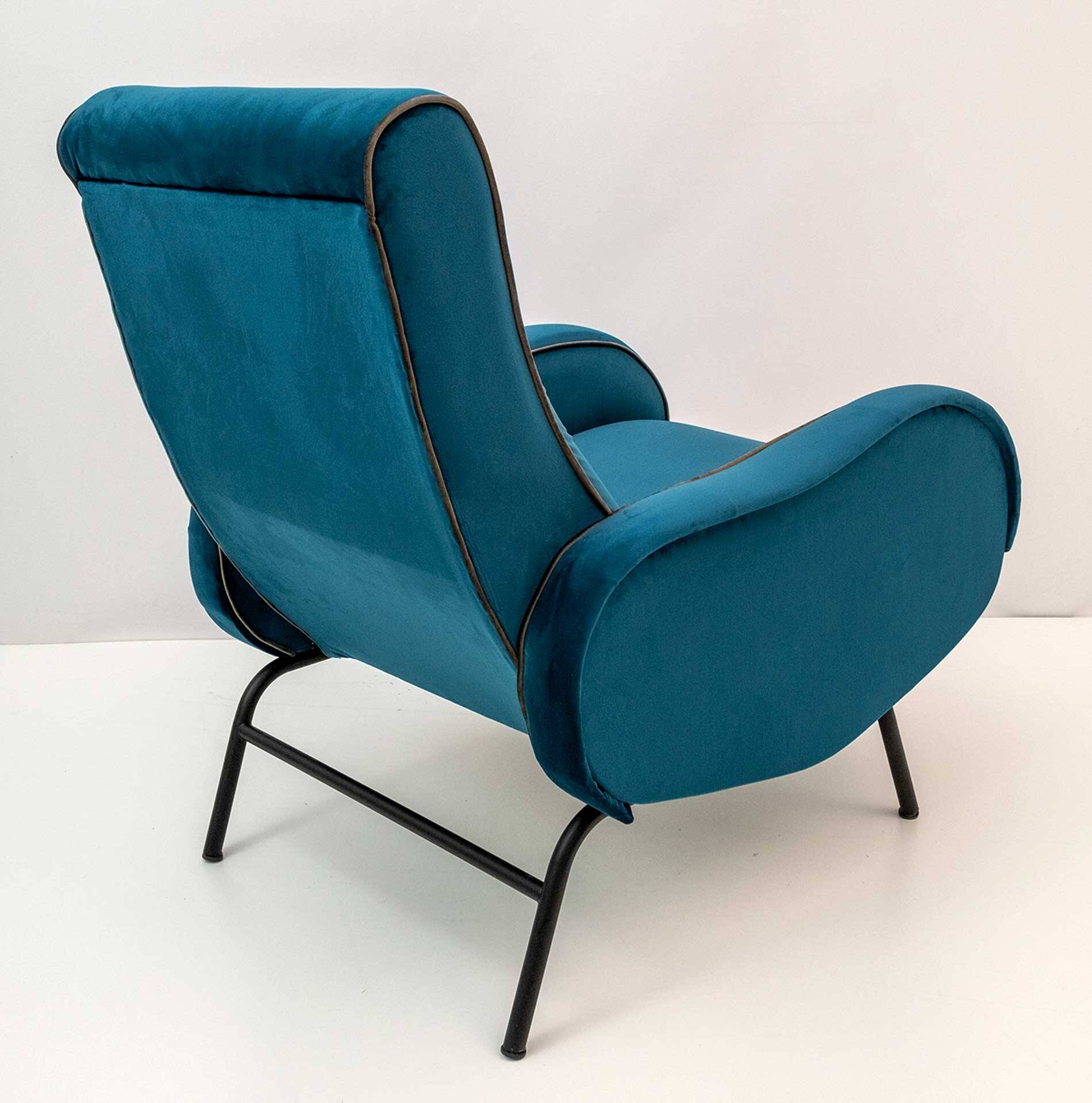 Marco Zanuso Mid-Century Modern Italian Velvet Reclining Armchair, 1950s