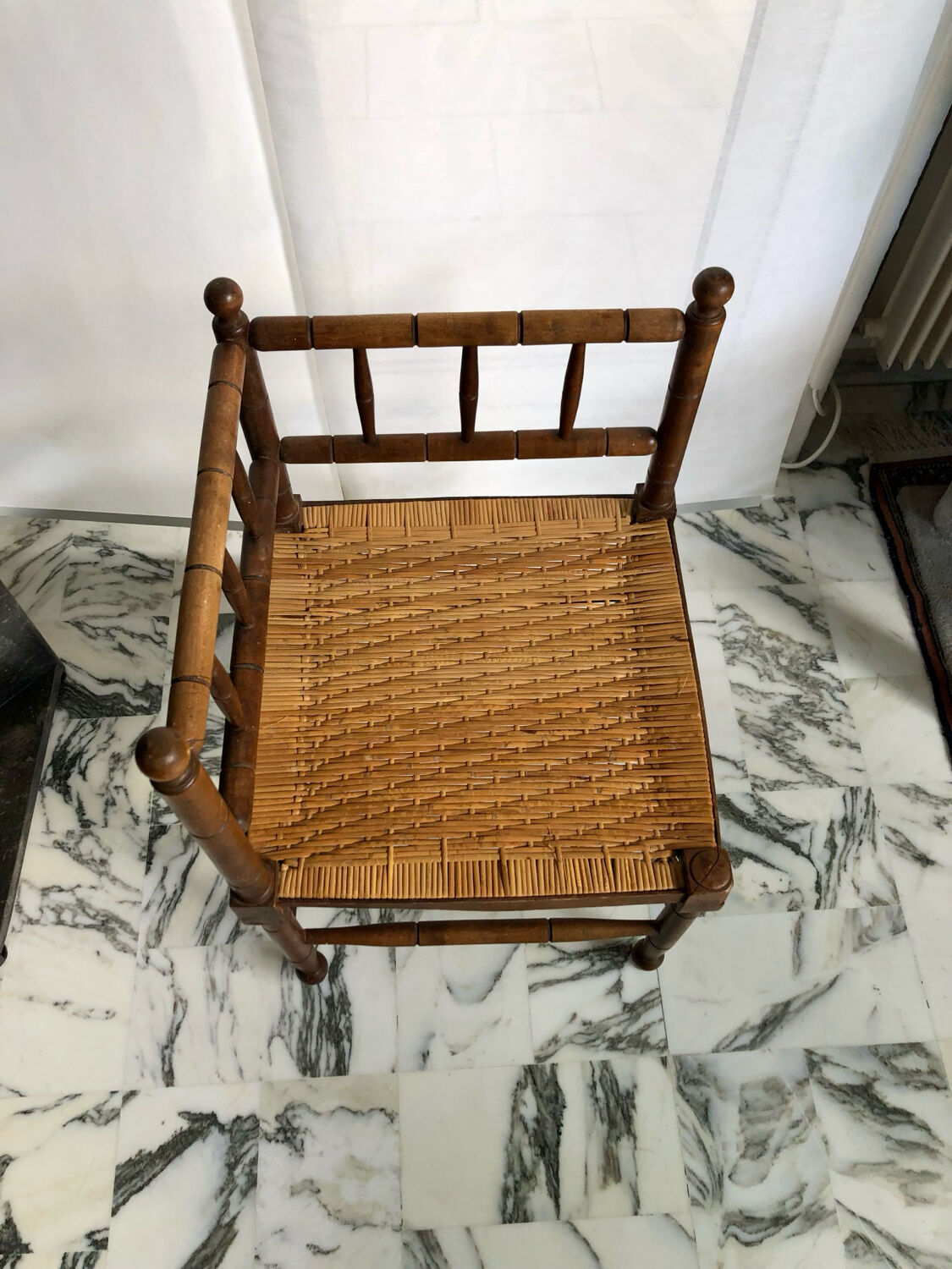 Art Deco corner chair in wood and rattan, 1930