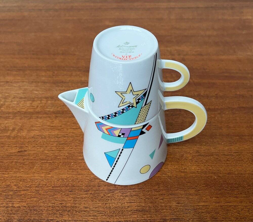 Teapot or coffee pot with cup from the German postmodern VIP collection by Seltmann Weiden, set of 2.