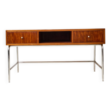Mahogany and chrome metal desk, Italian manufacture, Italy, 1960s