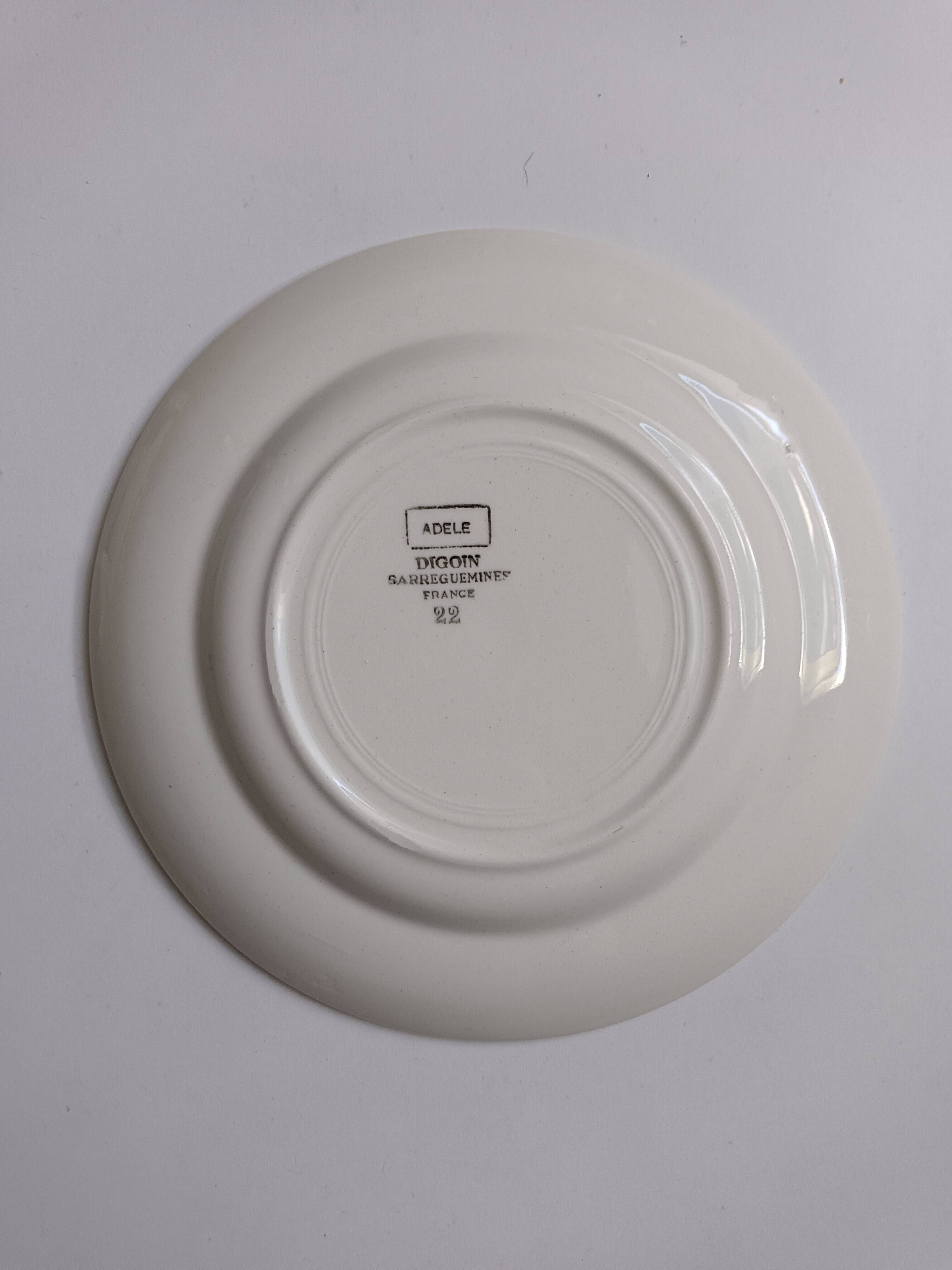 3 assiettes Digoin Sarreguemines Adèle gris jaune et bordeaux