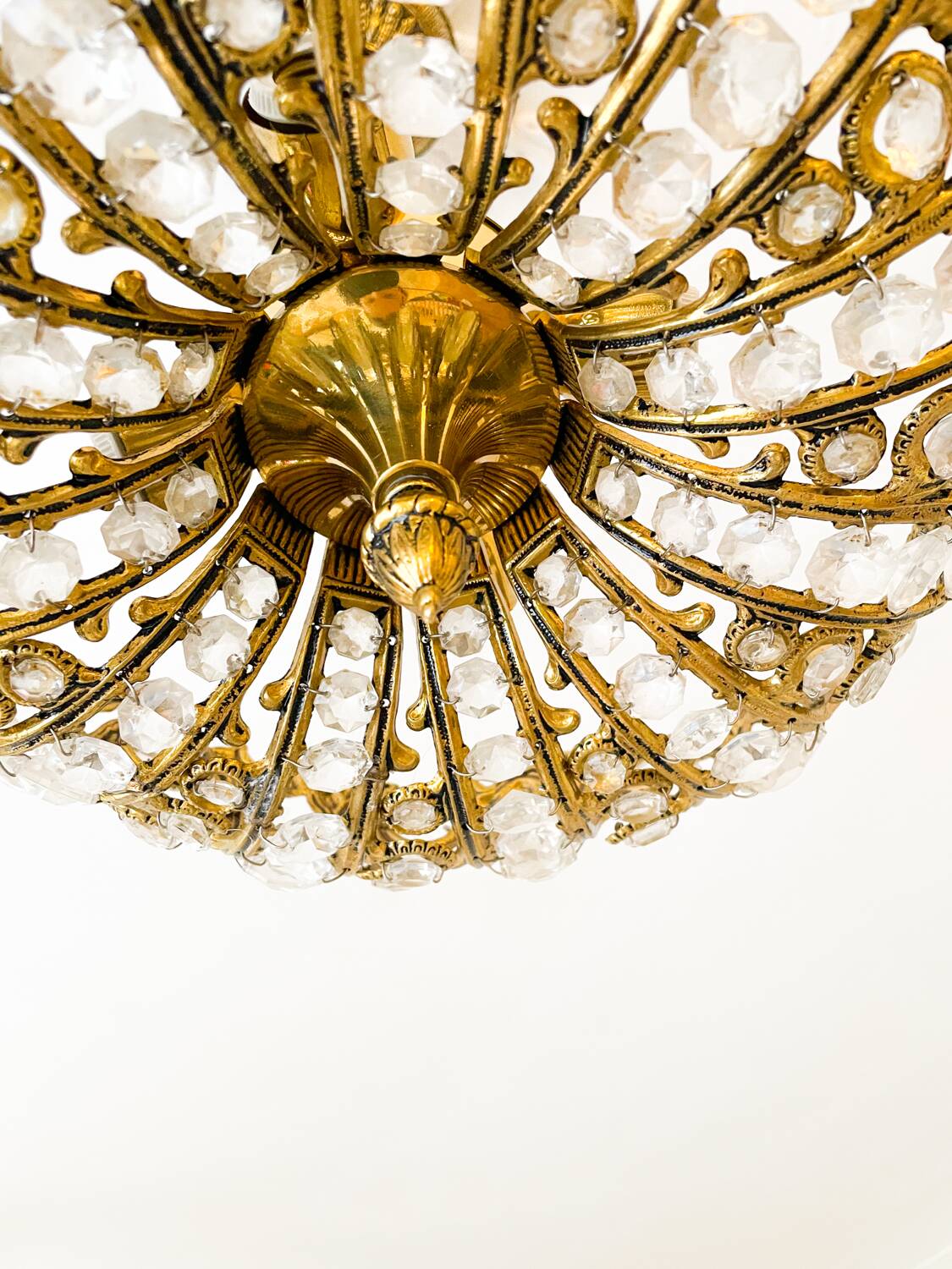 Suspension vintage Palwa en laiton massif & cristal