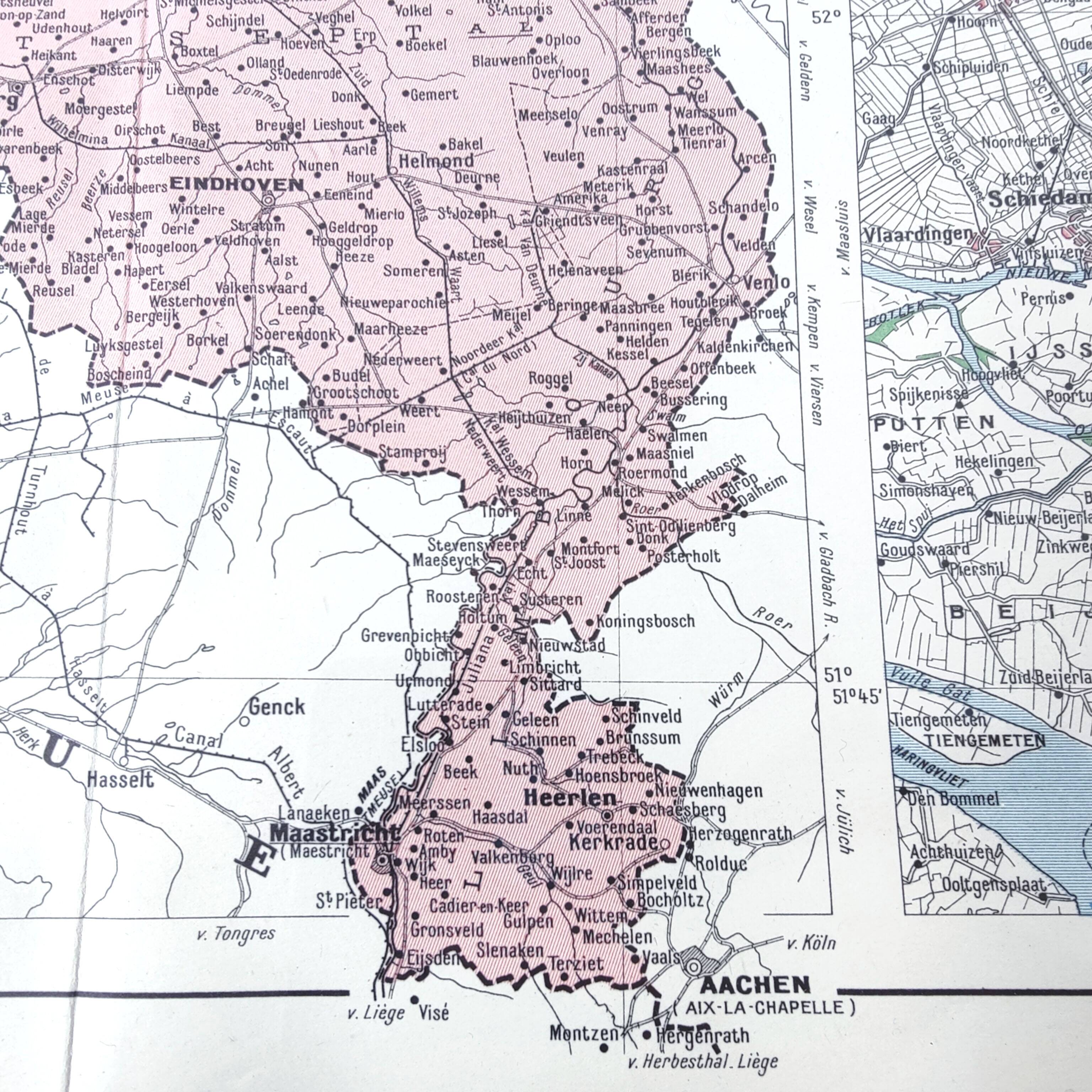 Map of the Netherlands Amsterdam Rotterdam 43x43cm from 1950
