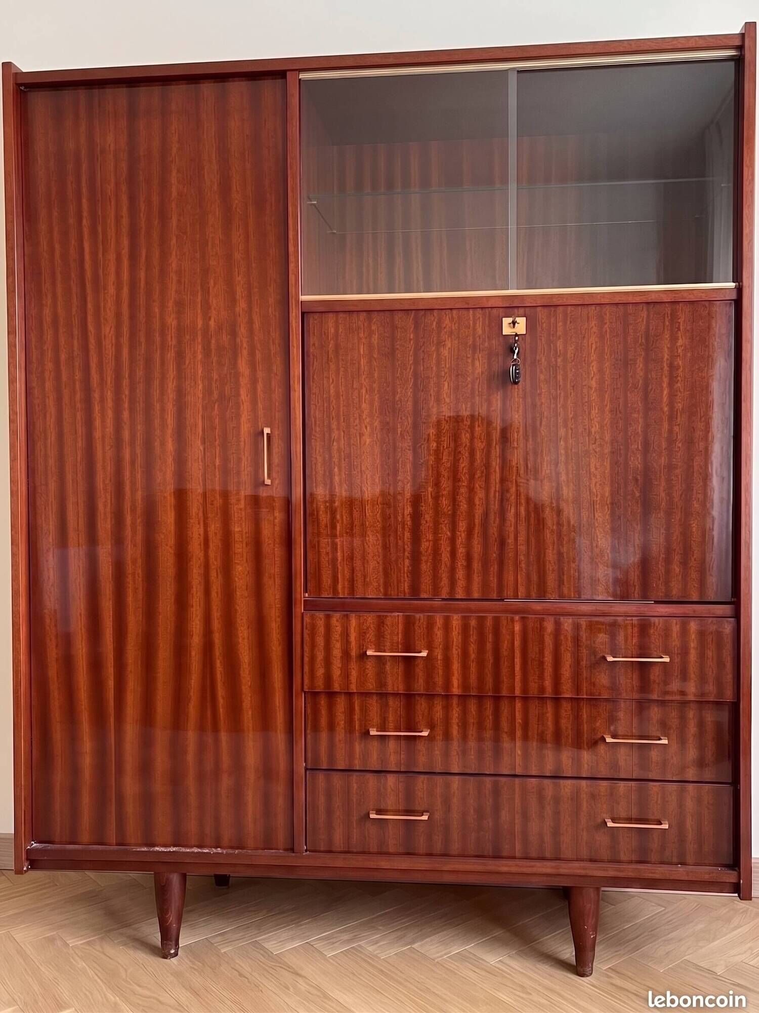 Vintage 1950s wooden secretary cabinet