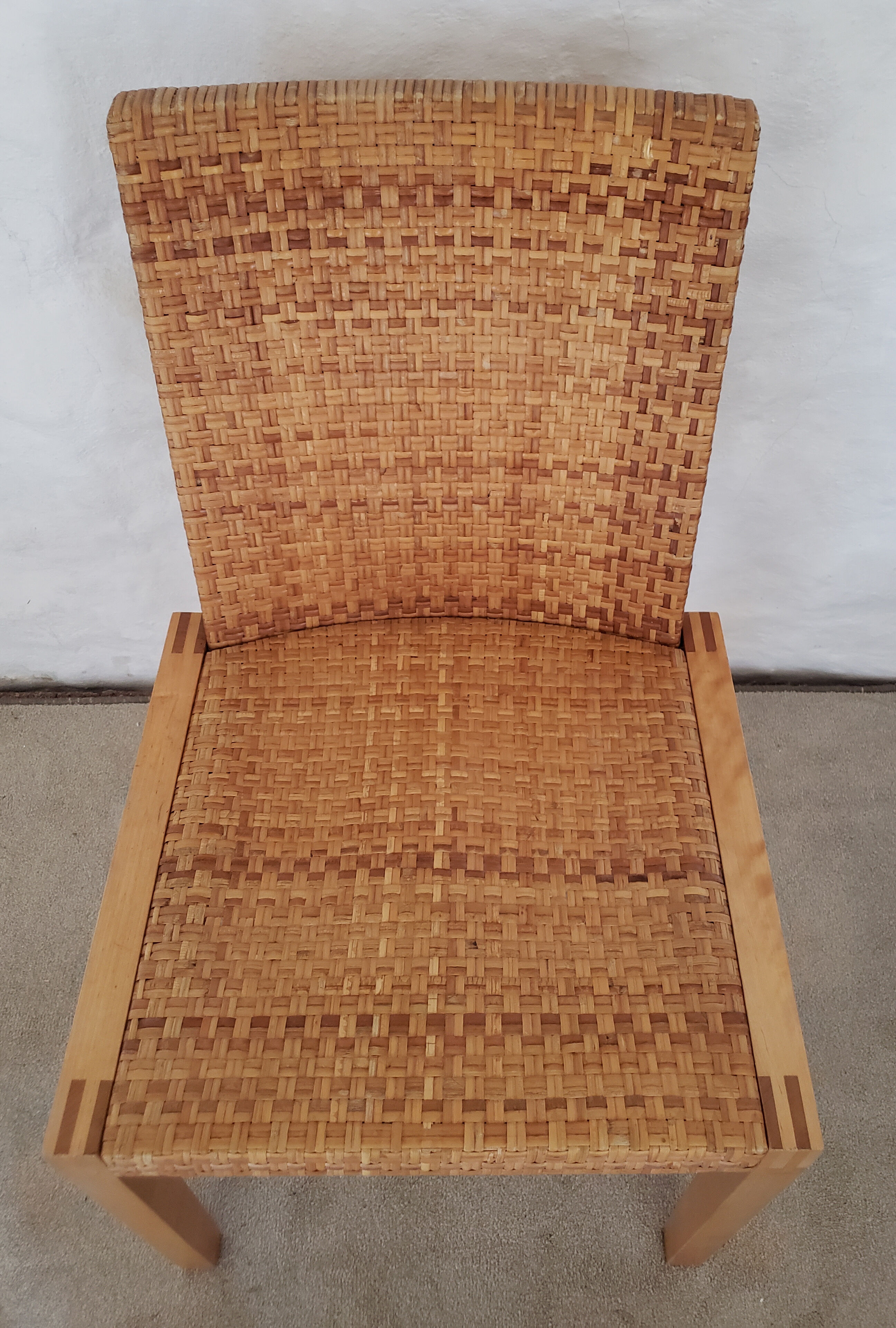 5 wooden and rattan chairs