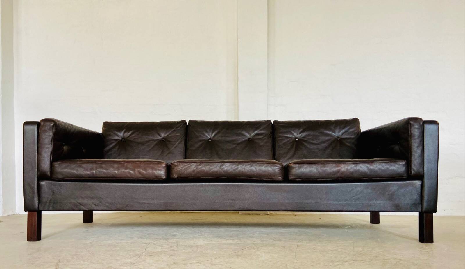 Vintage Danish Erik Jørgensen brown leather 3 seater sofa
