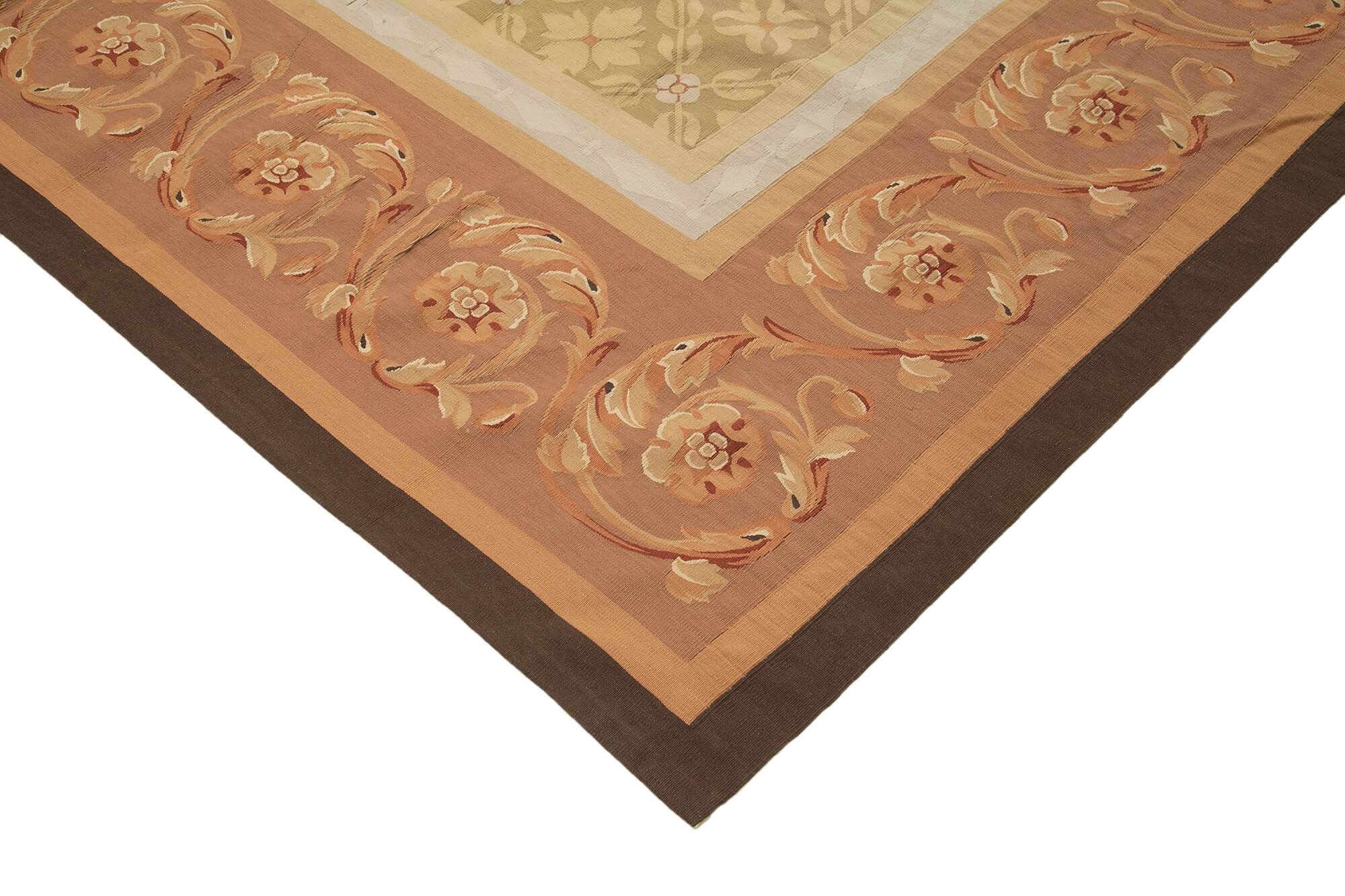 Handmade European Vintage Aubusson Kilim 301 cm x 420 cm