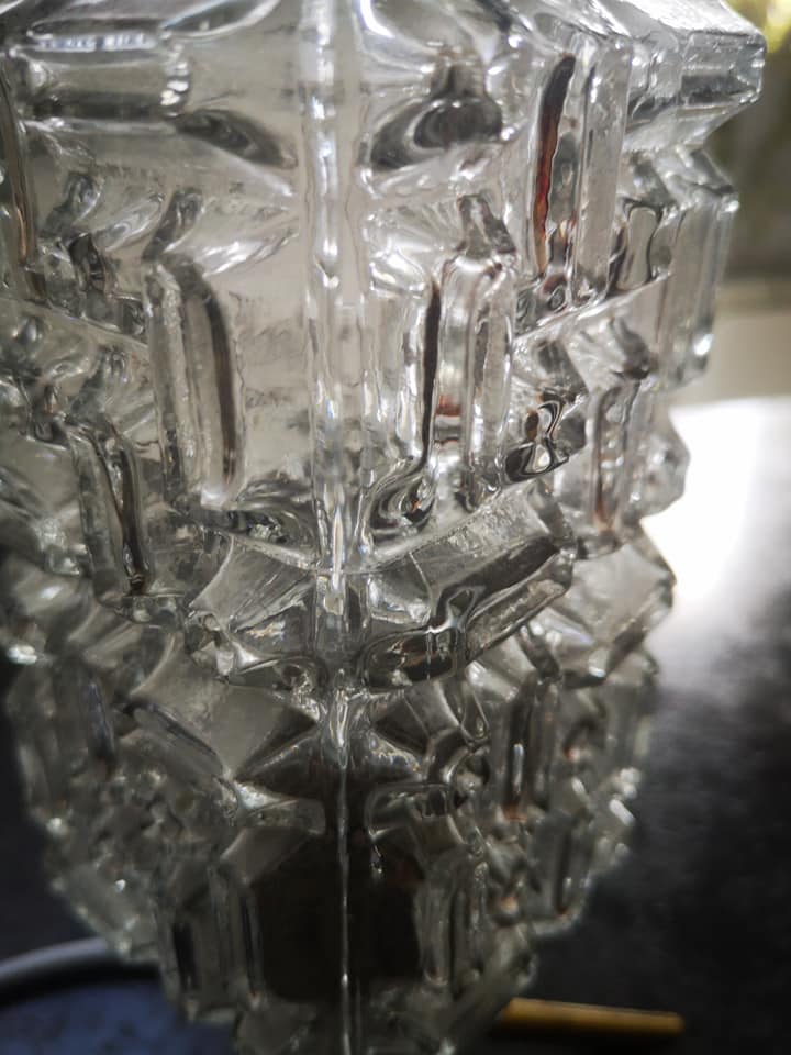 Table lamp tripod globe rectangle glass thick 100% 1970 vintage