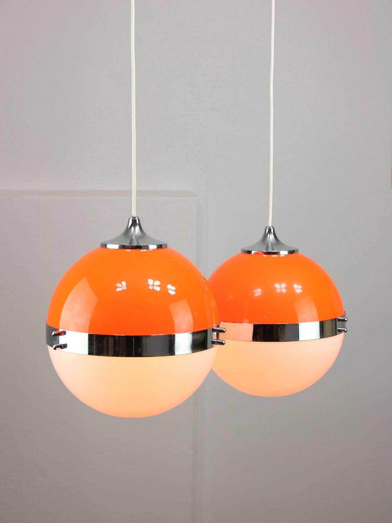 Space Age Italian Orange Pendant Lamps, Set of 2