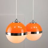 Space Age Italian Orange Pendant Lamps, Set of 2