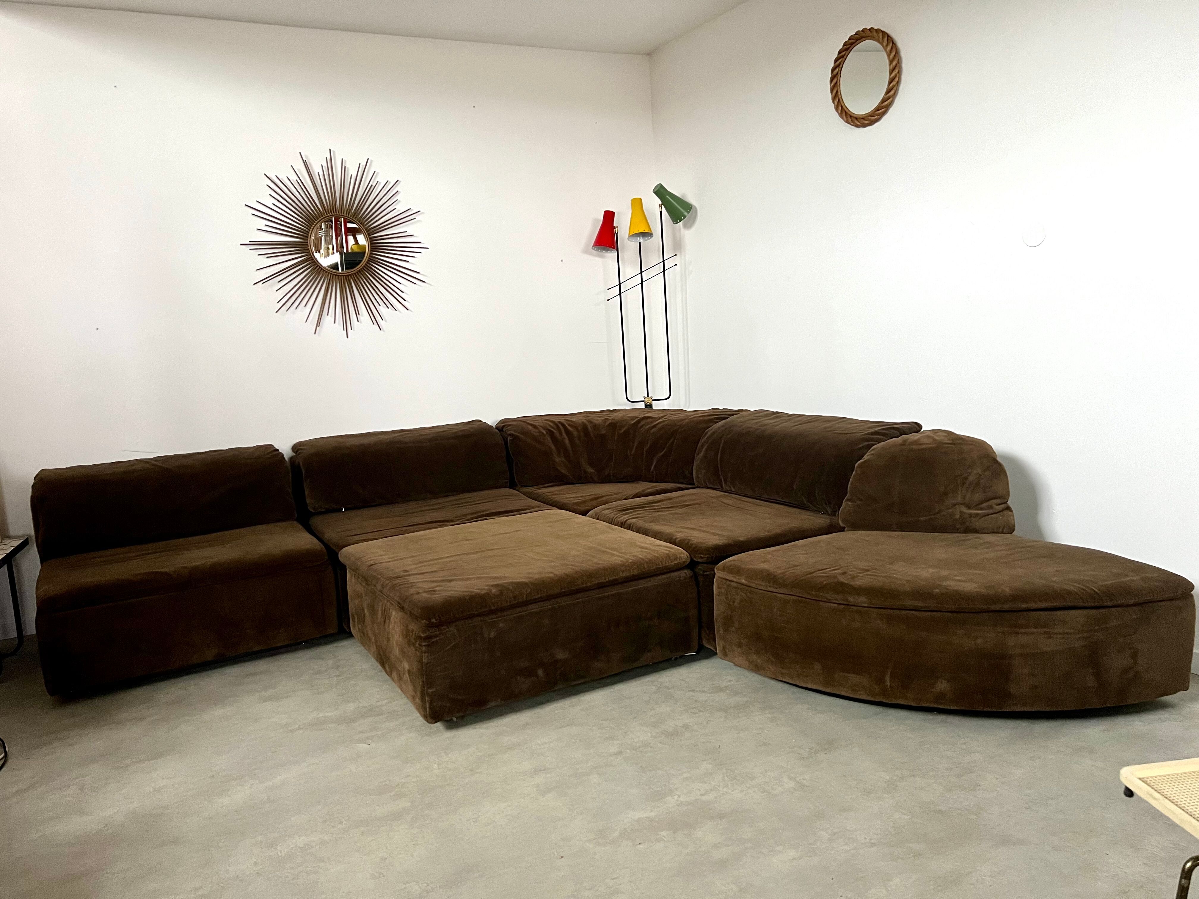 Old vintage modular sofa 6 elements of the 70s velvet / design