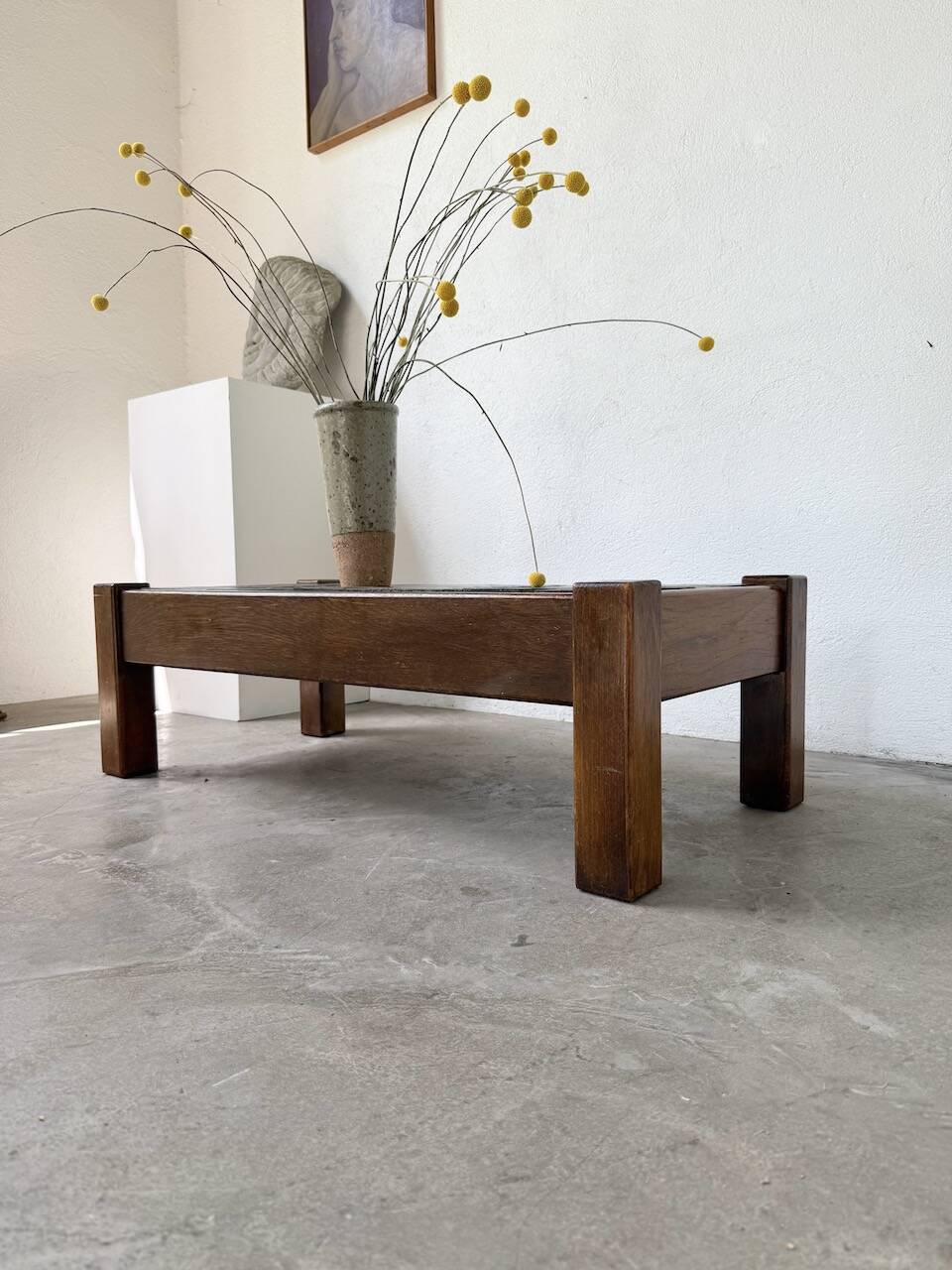 Table basse en chêne et ardoise 1950