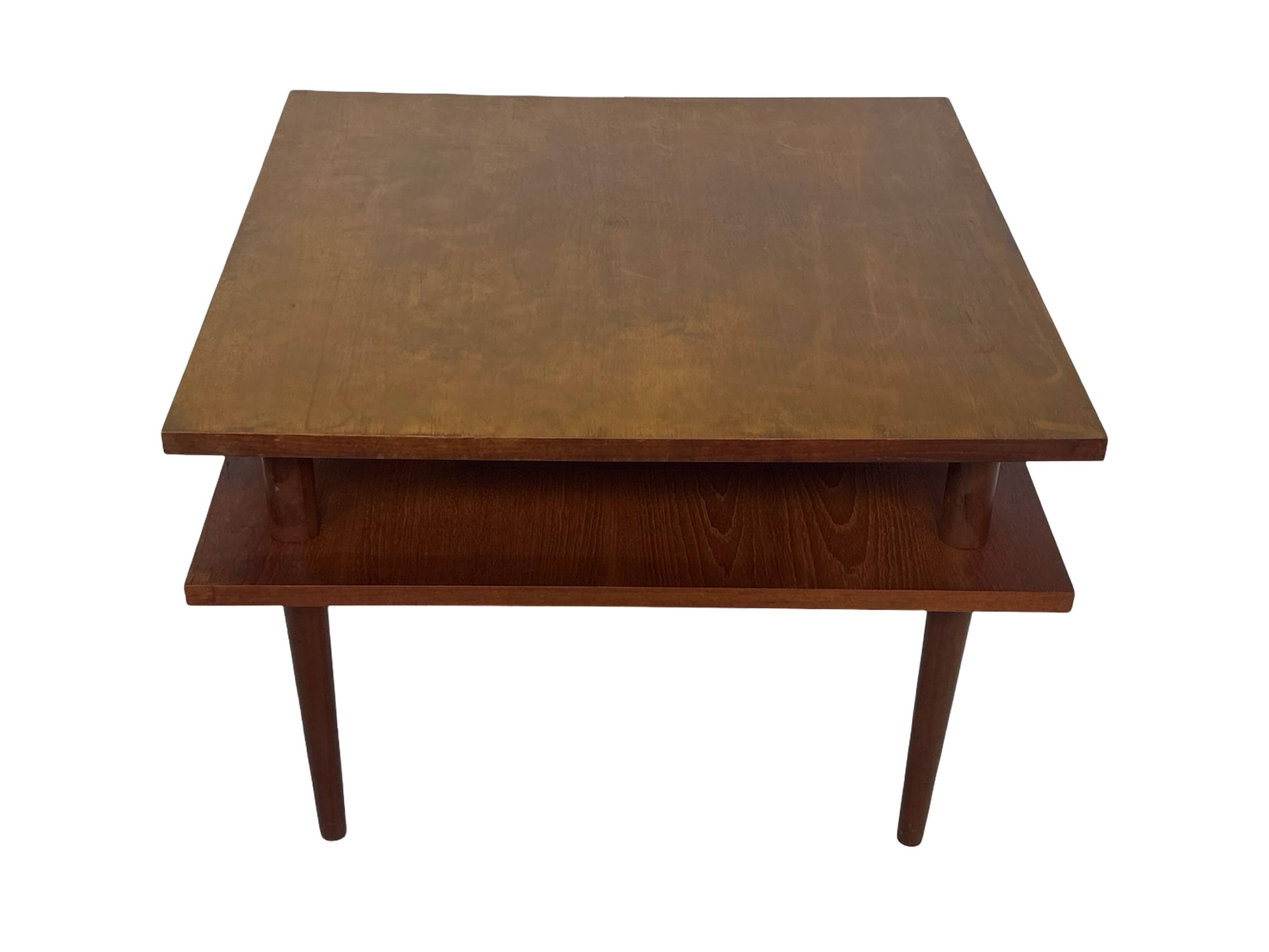 Vintage square coffee table in teak veneer, 1960s design