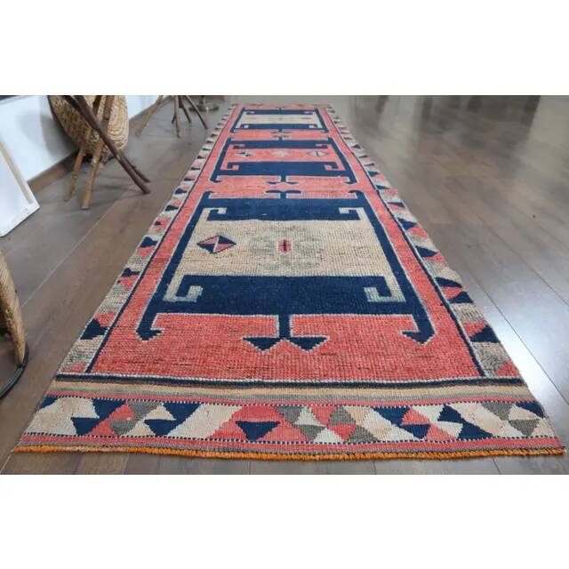 1970s Turkish Oushak Handmade Wool Cotton Pink Runner Rug 90x333