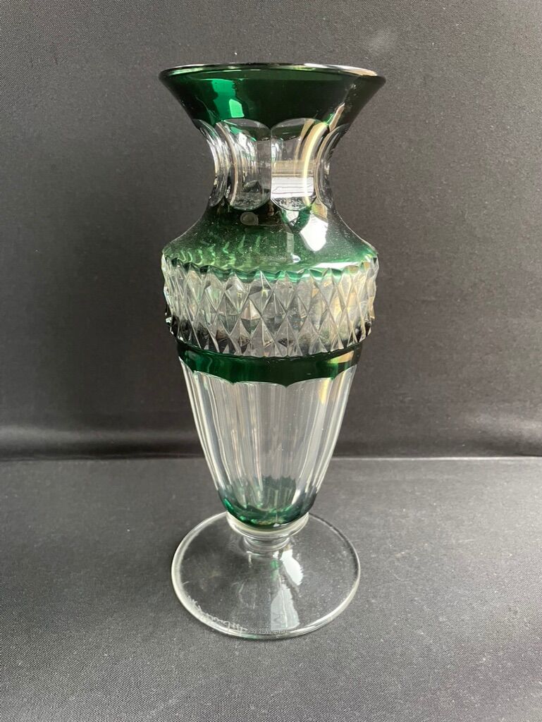 Overlay cut crystal vase signed Val Saint Lambert 1970s