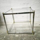 Square coffee table in chrome and gold metal