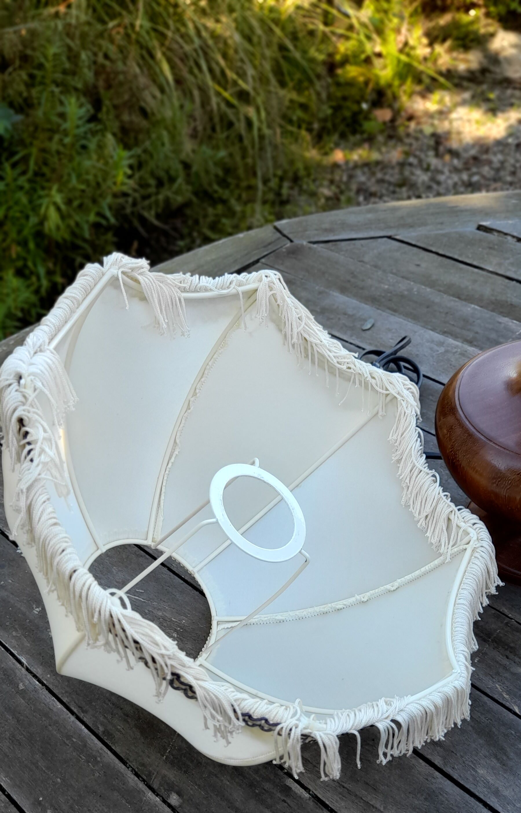 Wooden foot table lamp, charleston dome lampshade, Roaring Twenties style