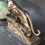 Panther desk lamp in spelter on a black and white marble base 1925