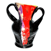 Céramique de VALLAURIS Vase à anse émaillé noir et rouge VINTAGE 1950-1960