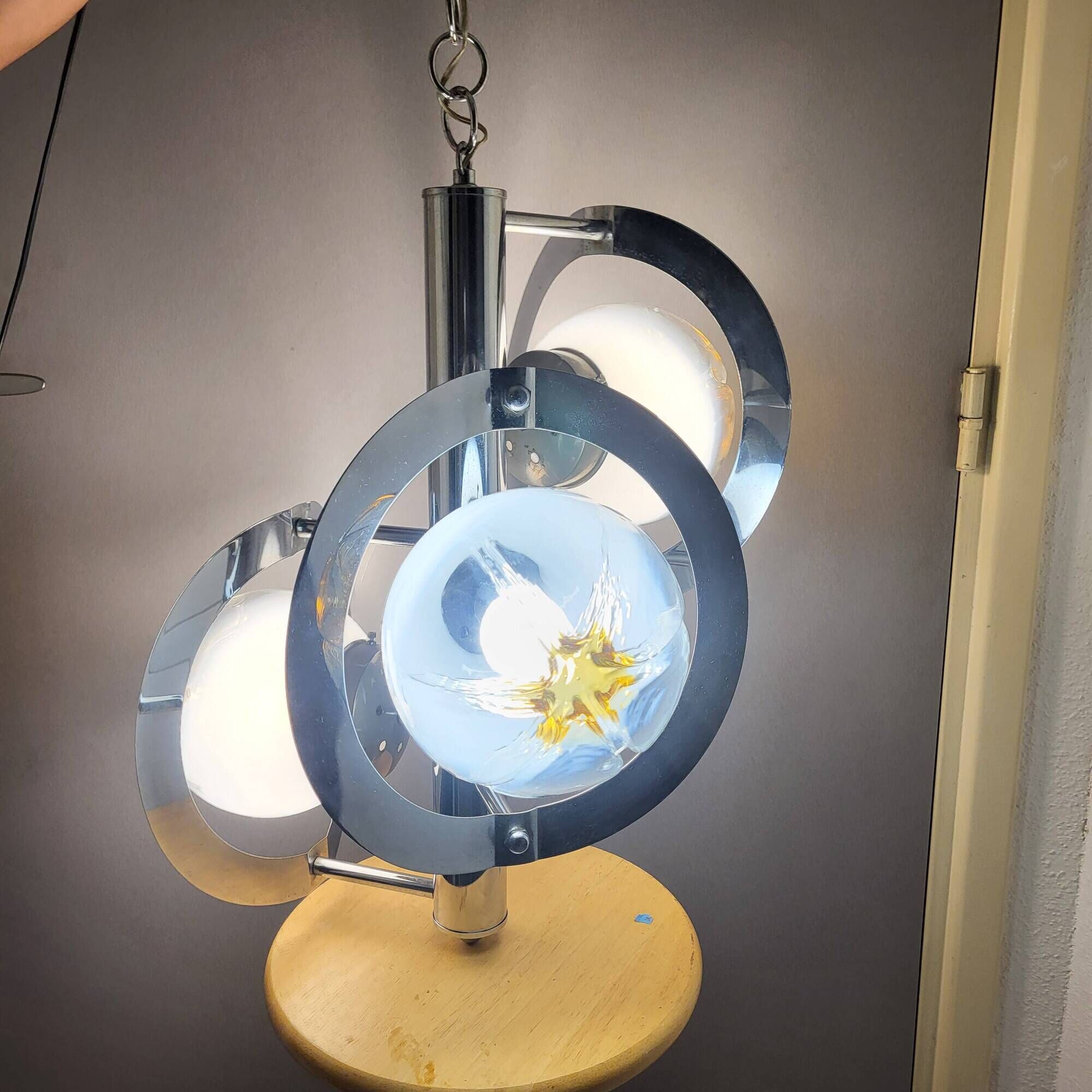 Pendant lamp, chandelier, chrome and Murano glass, Mazzega, Italy, 1960-70