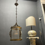 Brass Ribbed Glass Light Pendant 1950’s