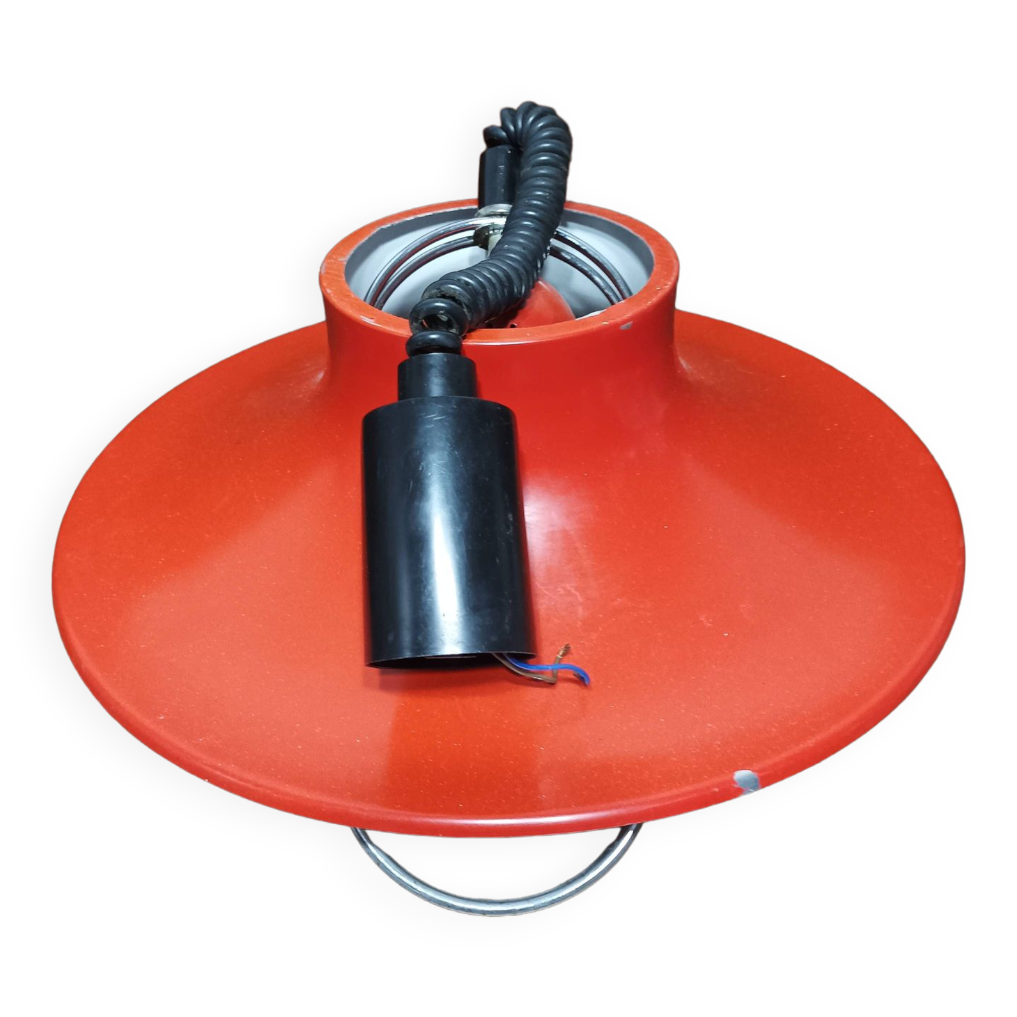Suspension, red and white metal chandelier from the 70s