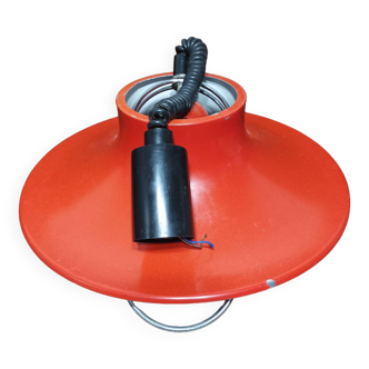 Suspension, red and white metal chandelier from the 70s
