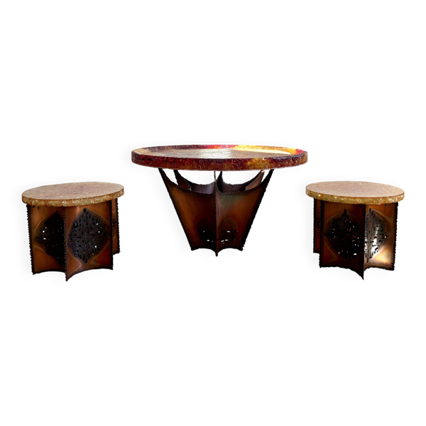 Ensemble table basse et 2 tables d’appoint Accolay 1970