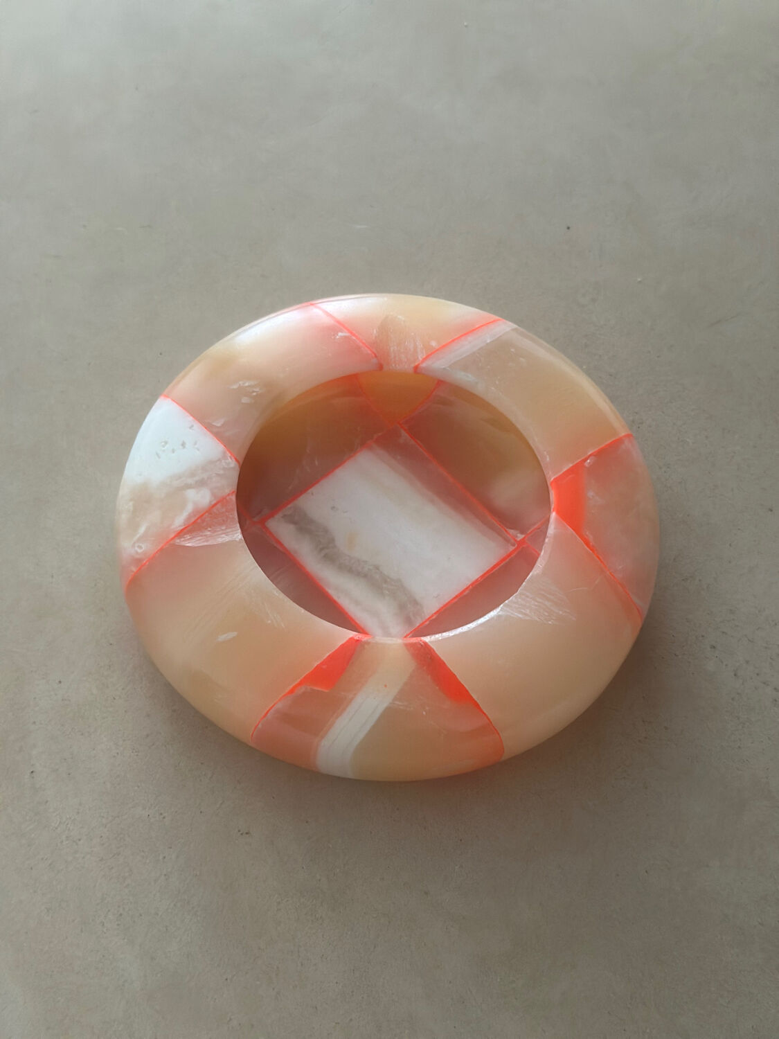 Sculptural ashtray catchall in red graphic pattern onyx marble