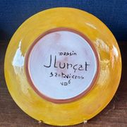 Terracotta plate, Jean Lurçat decorated with a rooster and foliage.