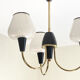 Brass chandelier and black metal tulips in white opaline glass 1950 1960 vintage suspension