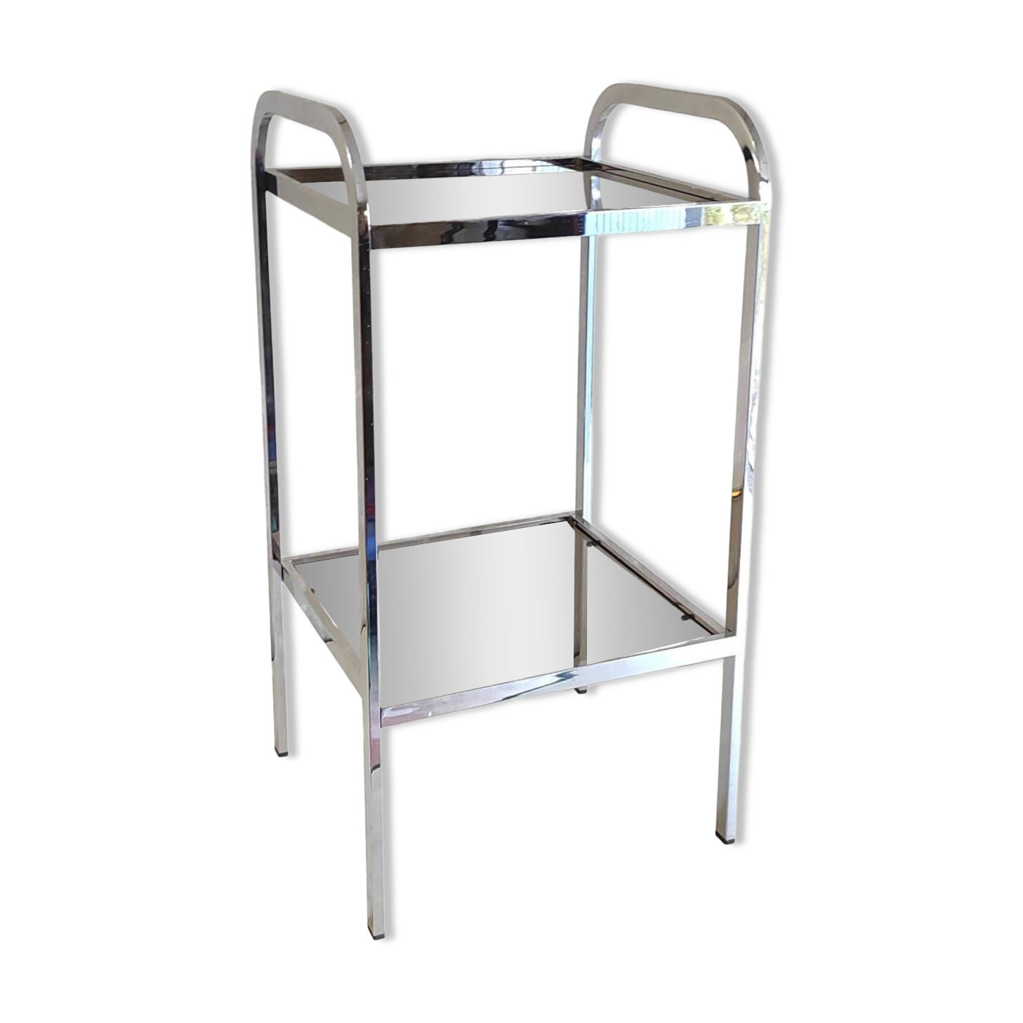 Side table in chrome metal and smoked glass - 70s/80s