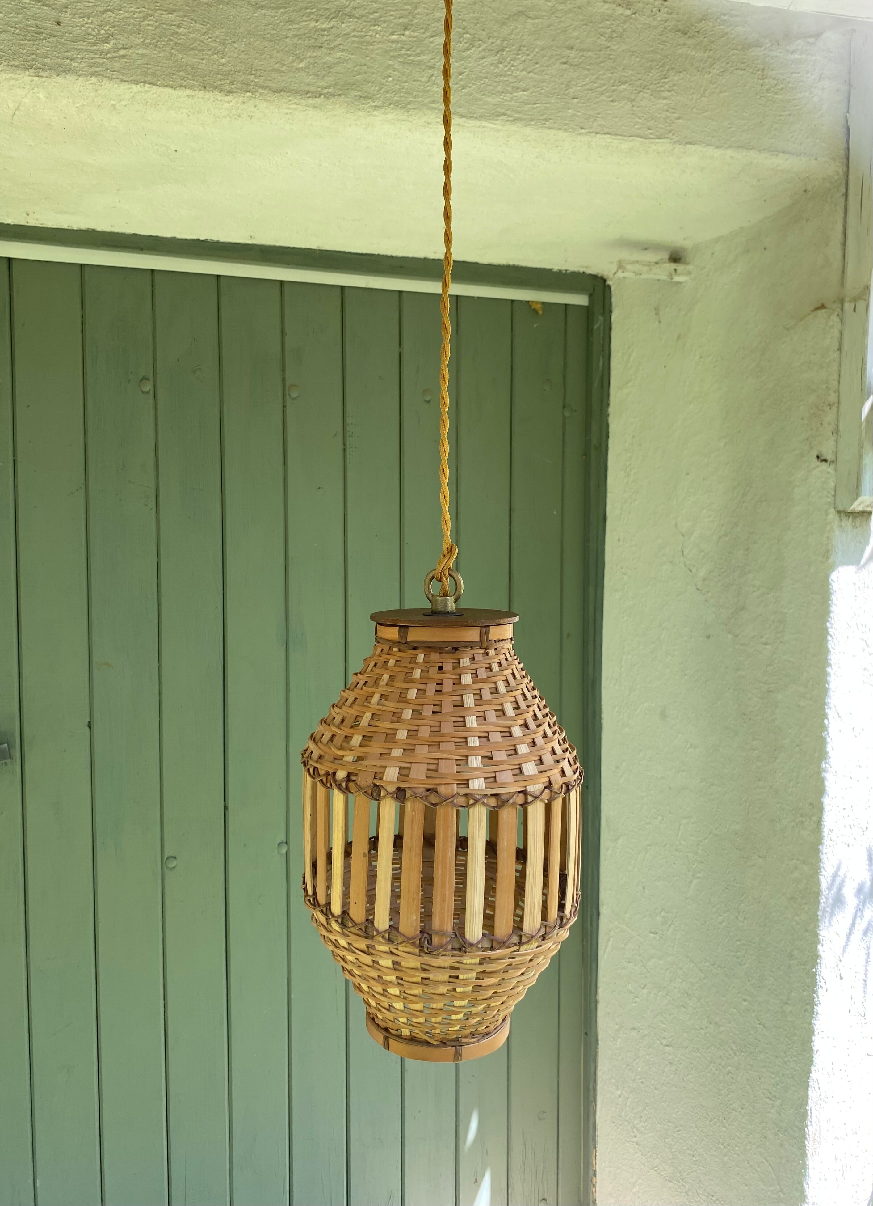Pendant lamp, fabric cable 2 m, Asian bamboo, 1980