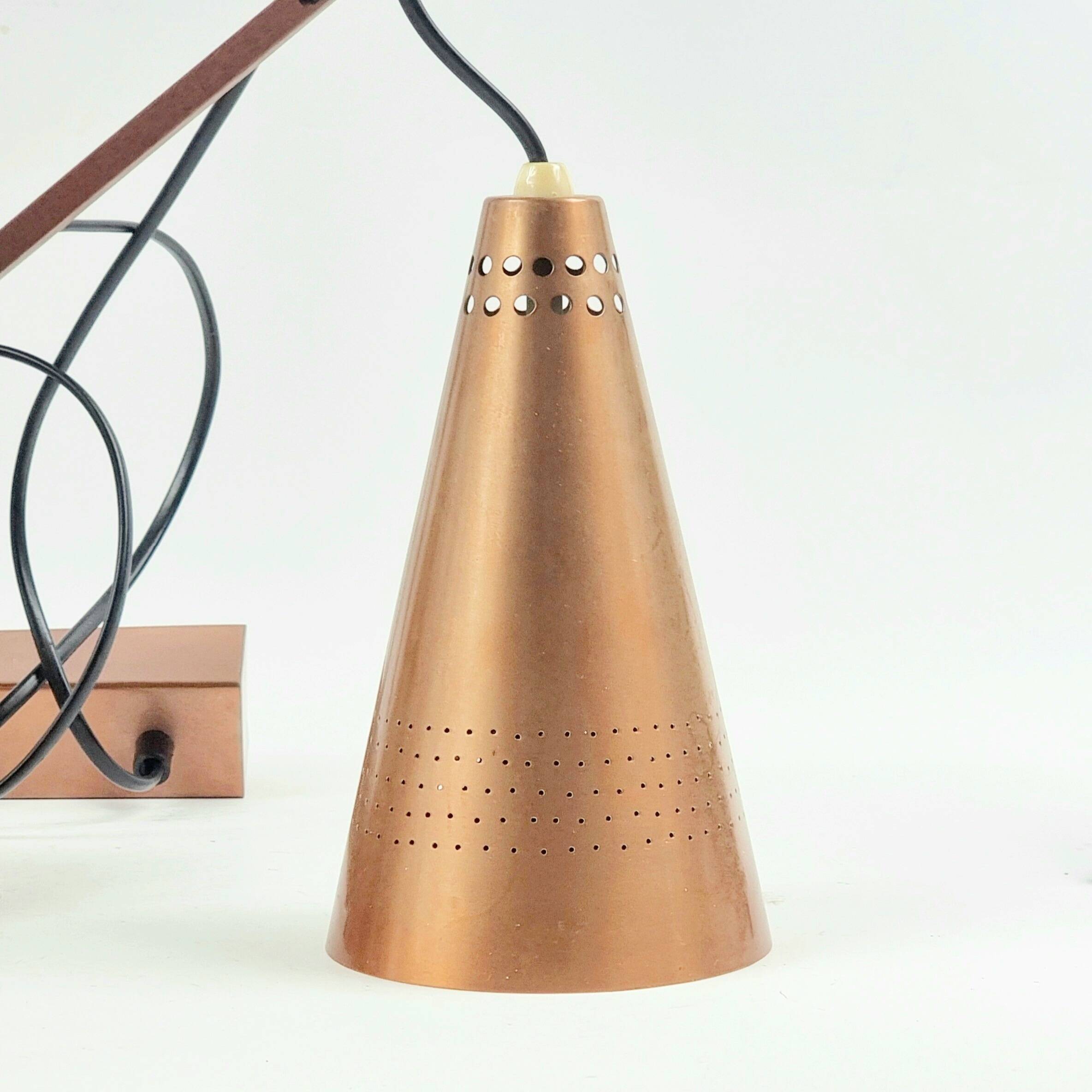 Mid Century Scandinavian Copper & Teak Triple Pendant By Jakobsson, 1950s