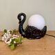 Vintage lamp, black ceramic swan and white opaline globe