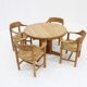 Set vintage dining table and dining chairs pine wood papercord