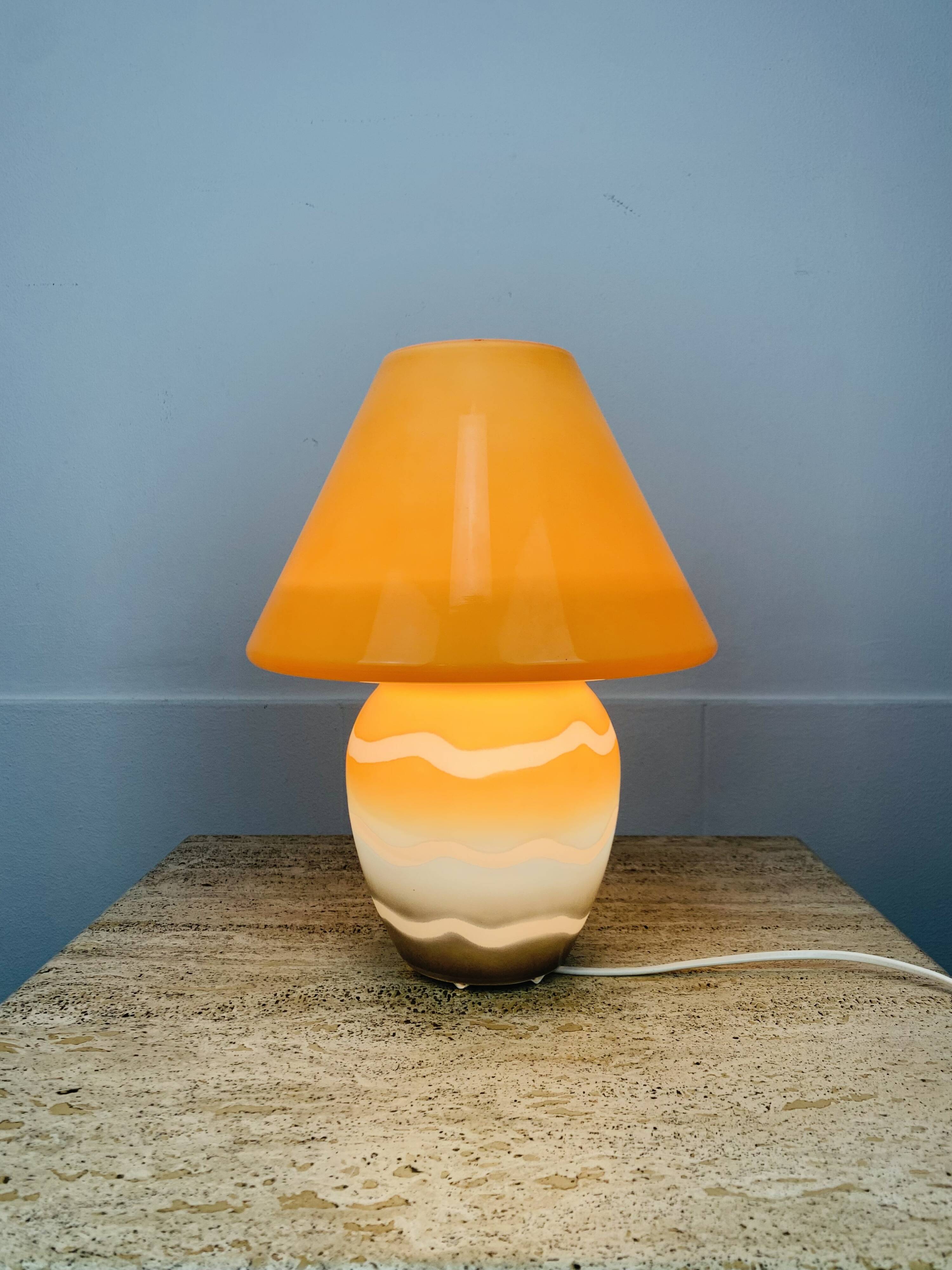 80s glass mushroom lamp, vintage