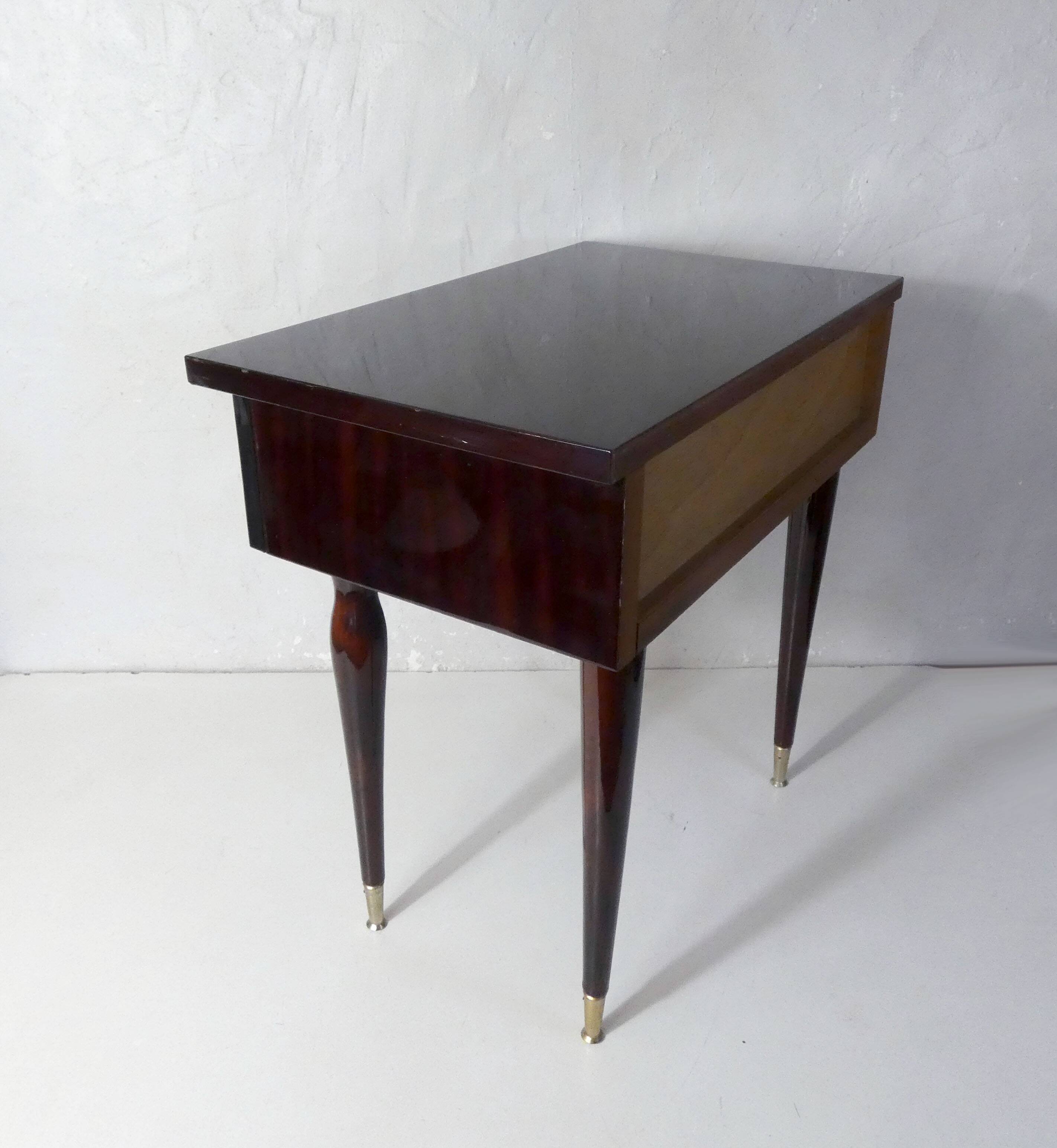 bedside table in lacquered wood and brass