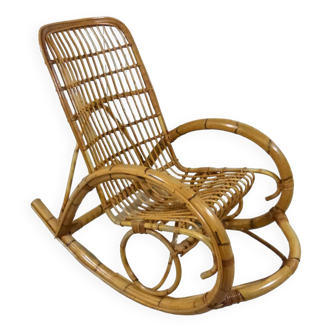 Rocking chair en rotin années 1960