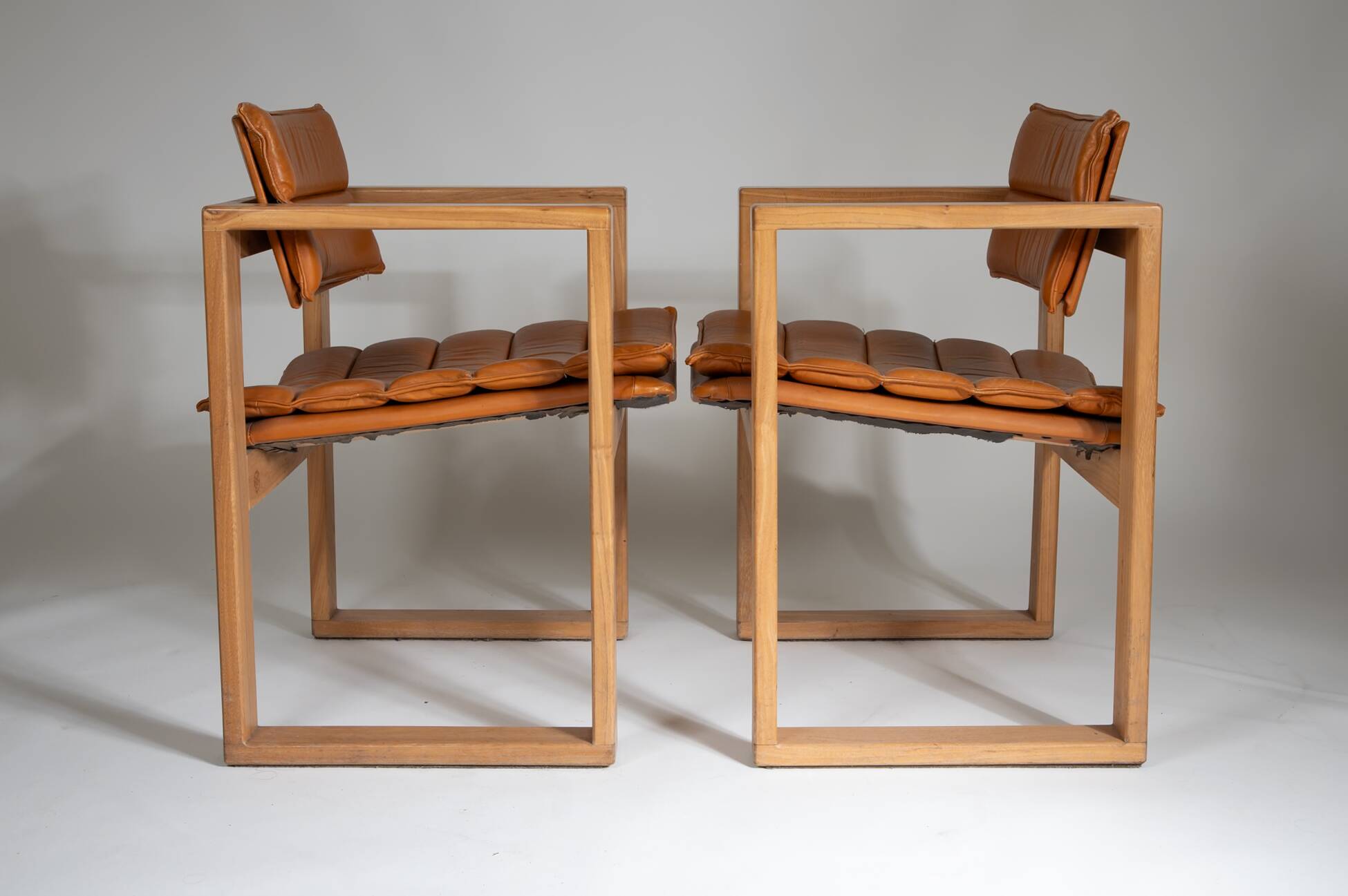 Cubic Pinewood & Leather Armchair by Ate van Apeldoorn for Houtwerk Hattem,