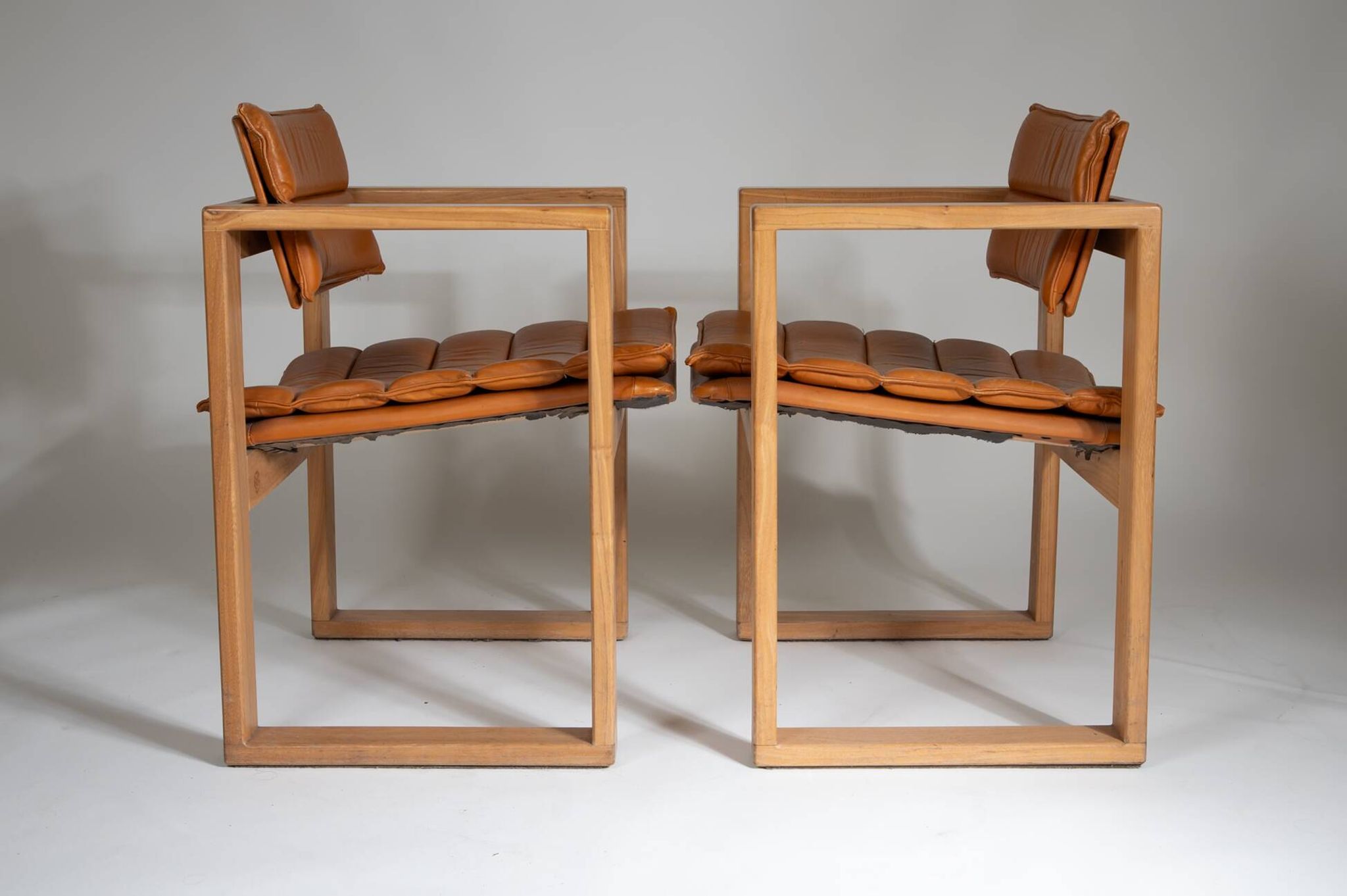 Cubic Pinewood & Leather Armchair by Ate van Apeldoorn for Houtwerk Hattem,