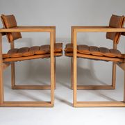 Cubic Pinewood & Leather Armchair by Ate van Apeldoorn for Houtwerk Hattem,